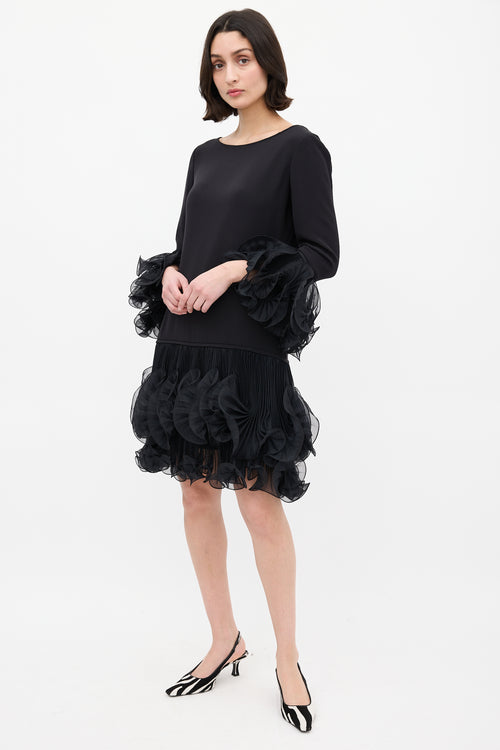 Marchesa Resort 2011 Black Pleated Ruffle Mini Dress