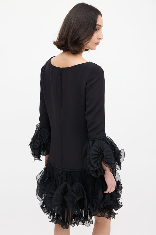 Marchesa Resort 2011 Black Pleated Ruffle Mini Dress