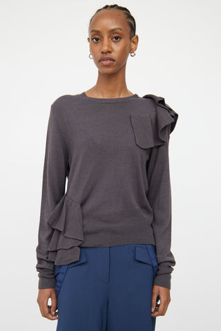 MM6 Maison Margiela Grey Ruffle Asymetrical Sweater