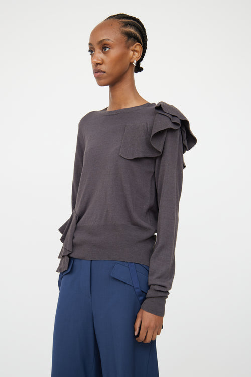 MM6 Maison Margiela Grey Ruffle Asymetrical Sweater