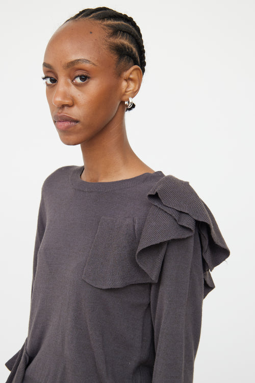 MM6 Maison Margiela Grey Ruffle Asymetrical Sweater