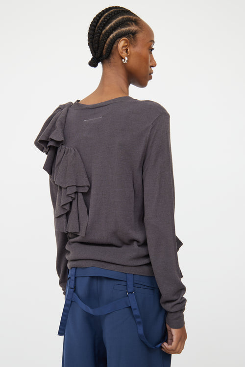 MM6 Maison Margiela Grey Ruffle Asymetrical Sweater