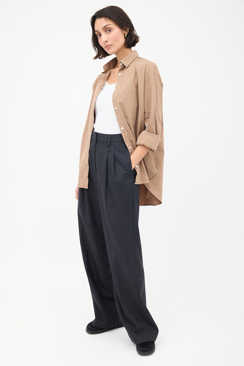 Maria Cher Dark Grey Wool Wide Leg Trouser