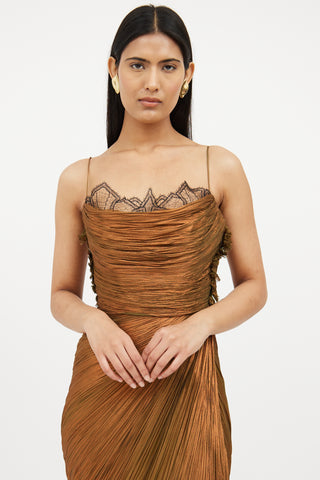 Green & Brown Metallic Sleeveless Gown