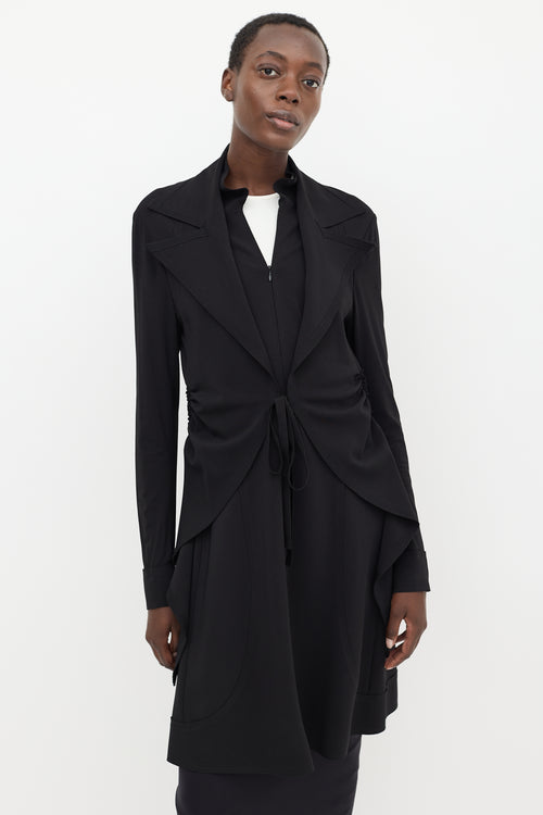 Marie Saint Pierre Black Ruffled Tie Coat