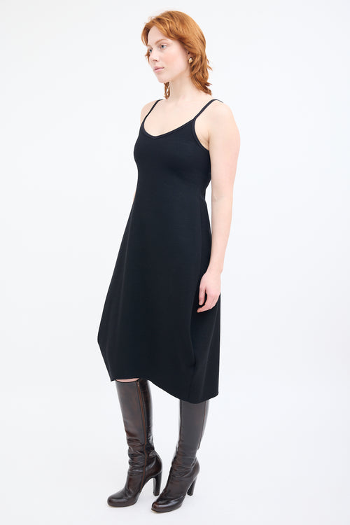 Marie Saint Pierre Black Wool V-Neck Midi Dress