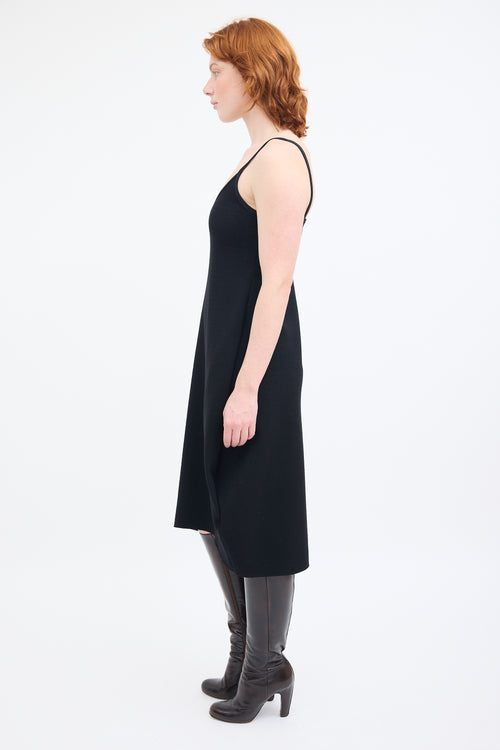 Marie Saint Pierre Black Wool V-Neck Midi Dress