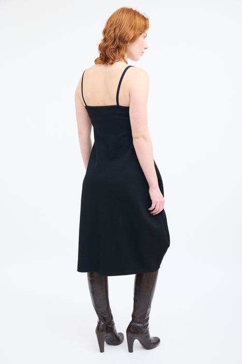 Marie Saint Pierre Black Wool V-Neck Midi Dress