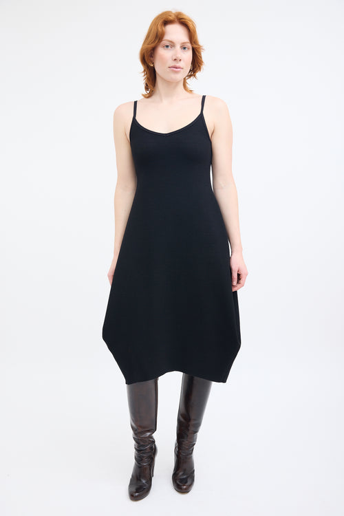 Marie Saint Pierre Black Wool V-Neck Midi Dress