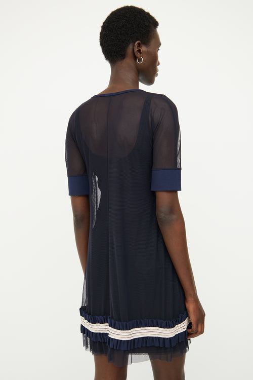 Marie Saint Pierre Navy Mesh Short Sleeve Dress