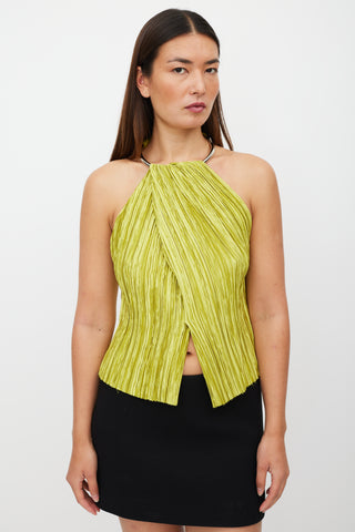 Marina Moscone Green & Silver Pleated Cross Over Top