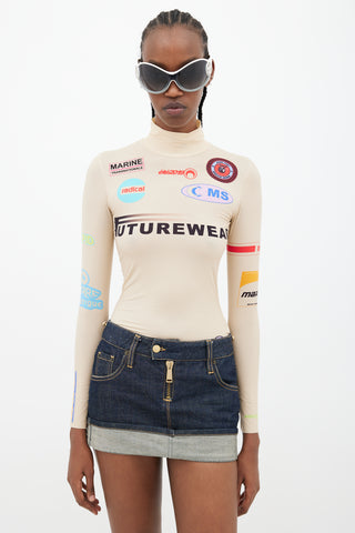 Marine Serre Beige & Multicolour Futurewear Logo Top
