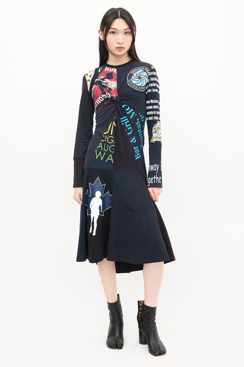 Marine Serre Black & Multicolour Regenerated Graphic Midi Dress