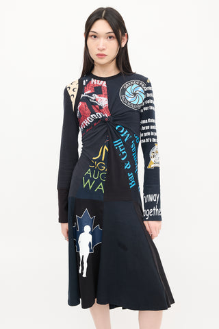 Marine Serre Black & Multicolour Regenerated Graphic Midi Dress