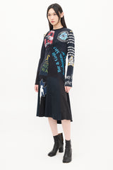 Marine Serre Black & Multicolour Regenerated Graphic Midi Dress