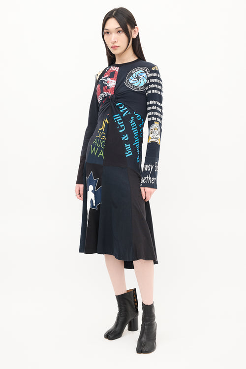 Marine Serre Black & Multicolour Regenerated Graphic Midi Dress