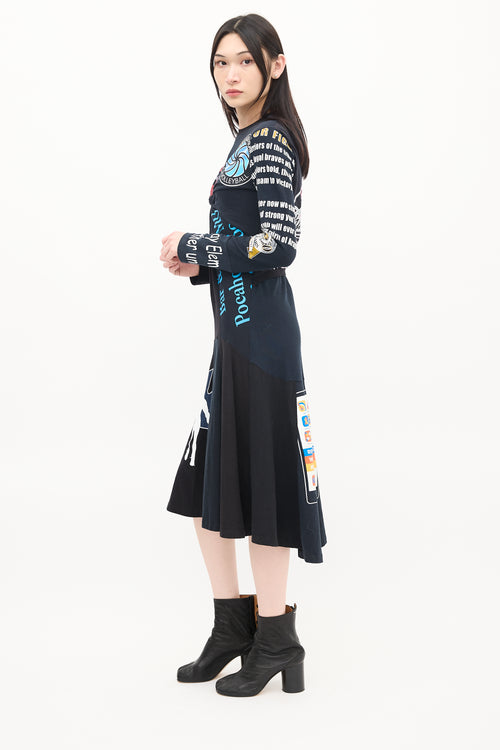 Marine Serre Black & Multicolour Regenerated Graphic Midi Dress