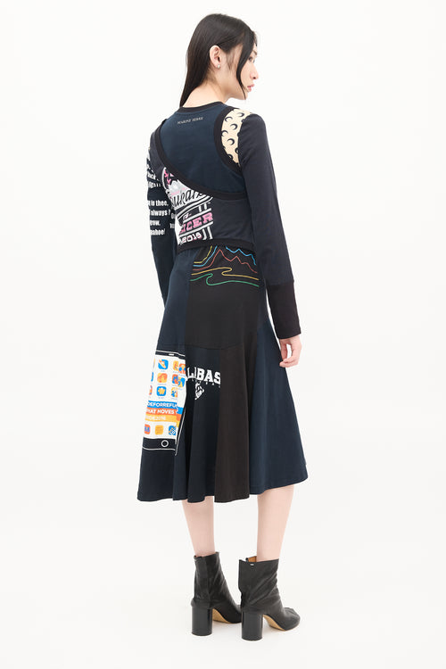 Marine Serre Black & Multicolour Regenerated Graphic Midi Dress