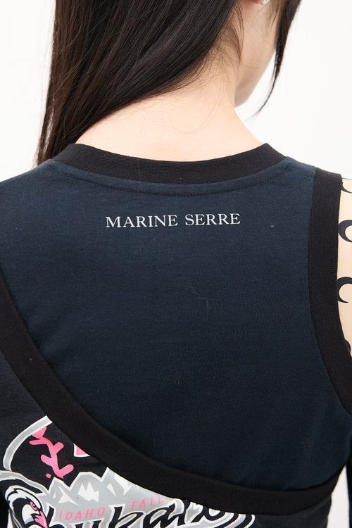 Marine Serre Black & Multicolour Regenerated Graphic Midi Dress