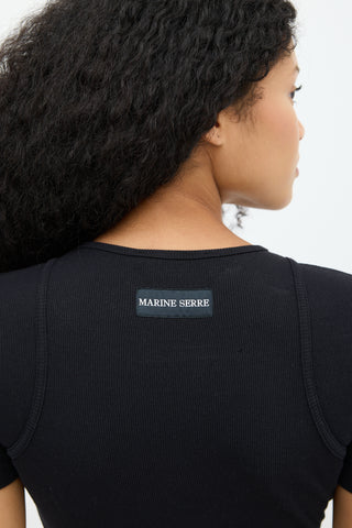 Marine Serre Black & White Logo Ribbed Bodysuit