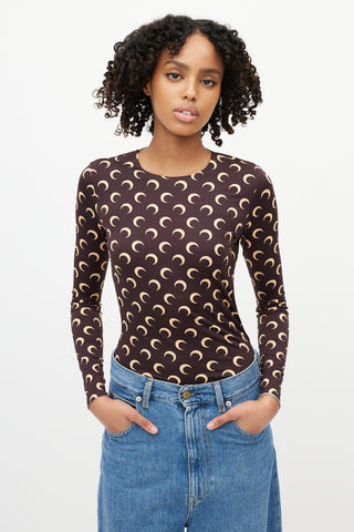 Marine Serre Brown & Beige Second Skin Moon Top