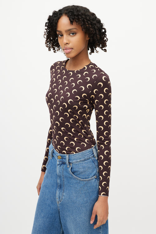 Marine Serre Brown & Beige Second Skin Moon Top