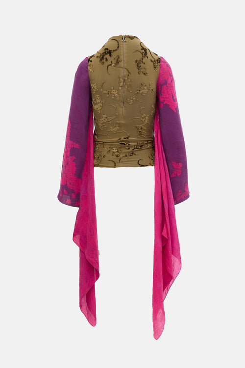 Marine Serre Silk Floral  Layered Blouse