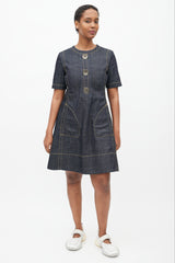 Marni Navy & Yellow Denim Contrast Stitch Dress