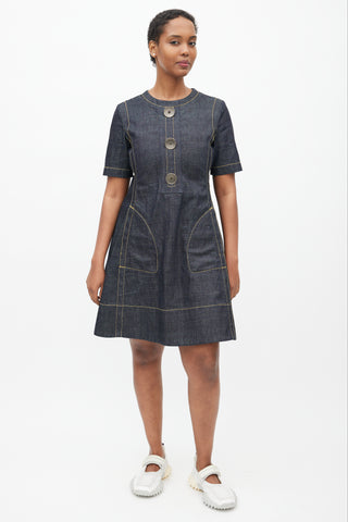 Marni Navy & Yellow Denim Contrast Stitch Dress