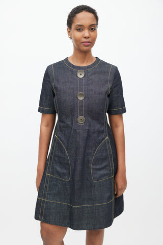 Marni Navy & Yellow Denim Contrast Stitch Dress