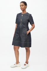 Marni Navy & Yellow Denim Contrast Stitch Dress