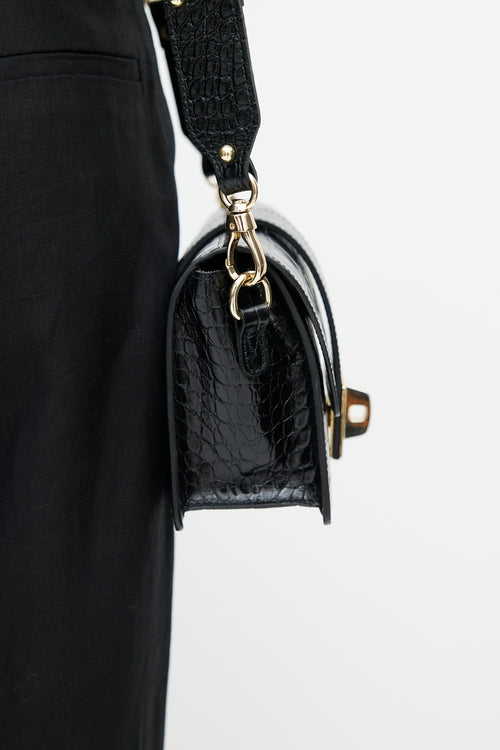 Mario Valentino Black Yasmine Embossed Leather Bag