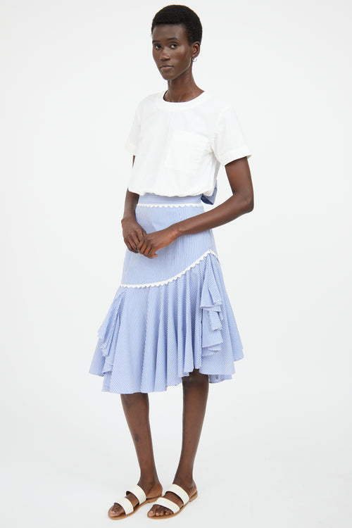 Marissa Webb Blue & White Scallop Midi Skirt