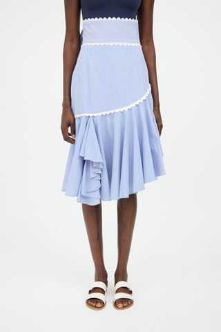 Marissa Webb Blue & White Scallop Midi Skirt