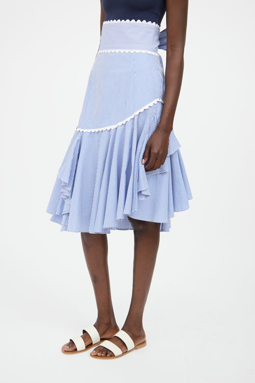 Marissa Webb Blue & White Scallop Midi Skirt