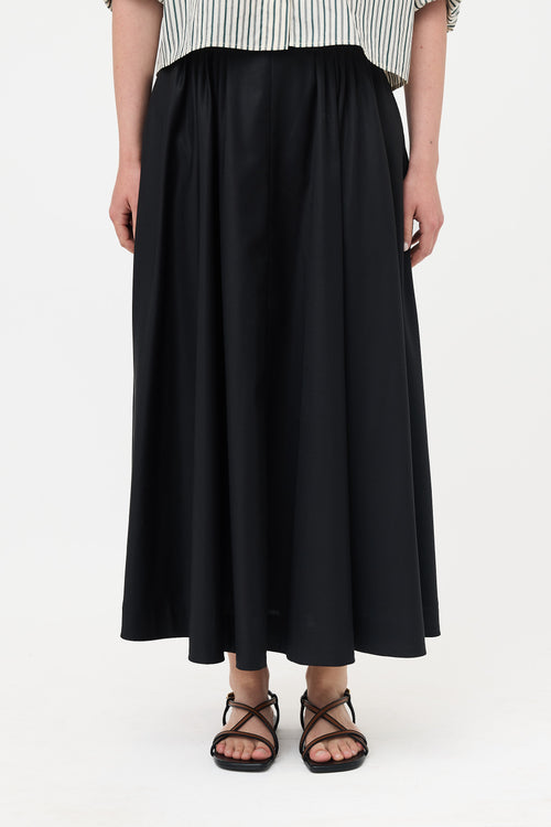 Mark Kenly Domino Tan Wool Pleated Maxi Skirt