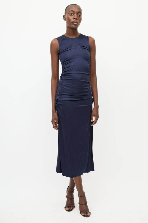 By Malene Birger Navy Ruched Cut Out Dress