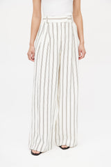 Marlene Birger White & Multicolour Linen Striped Trouser