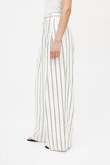 Marlene Birger White & Multicolour Linen Striped Trouser