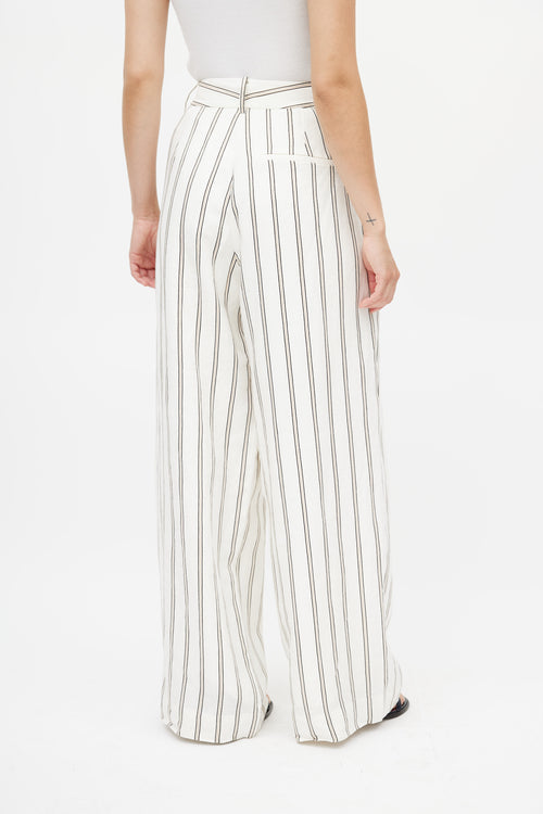 Marlene Birger White & Multicolour Linen Striped Trouser