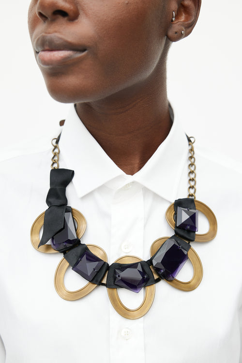 Marni Aged Gold & Purple Gem Necklace