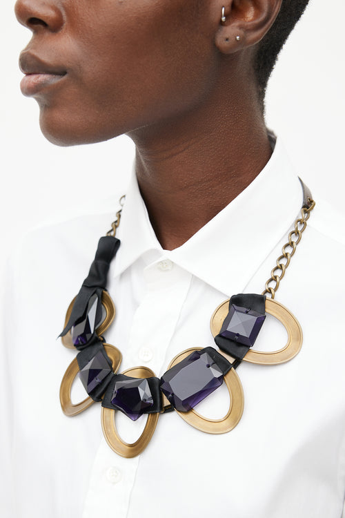 Marni Aged Gold & Purple Gem Necklace