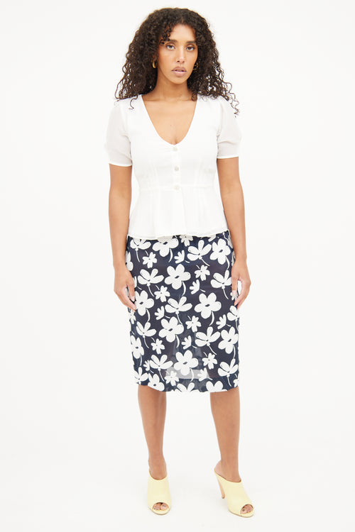 Marni Navy & White Floral Print Skirt