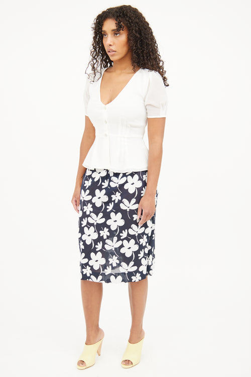 Marni Navy & White Floral Print Skirt
