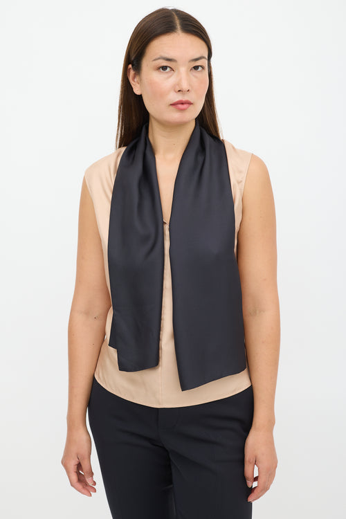 Marni Beige & Black Silk Tie Top