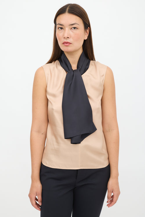 Marni Beige & Black Silk Tie Top