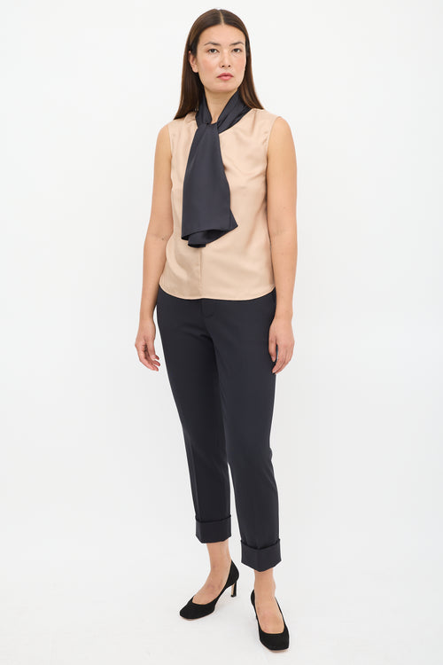 Marni Beige & Black Silk Tie Top