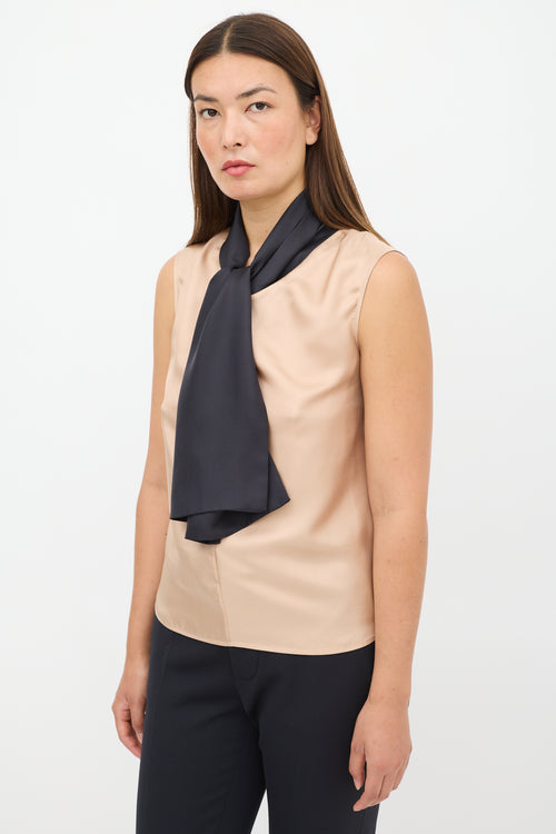 Marni Beige & Black Silk Tie Top