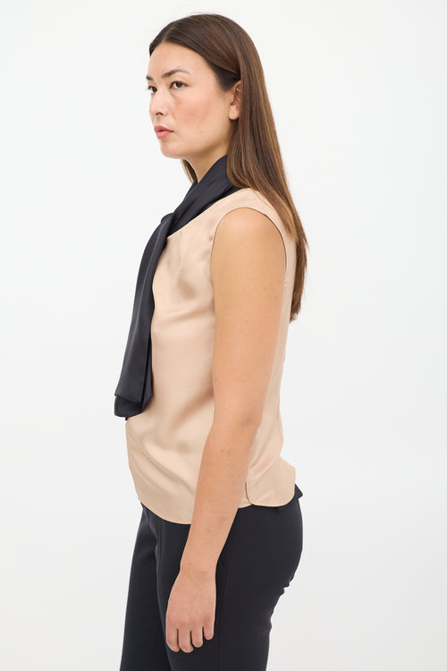 Marni Beige & Black Silk Tie Top