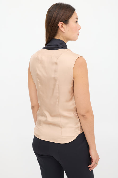 Marni Beige & Black Silk Tie Top